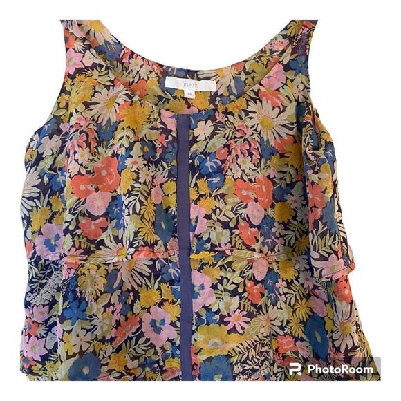 Eliot Floral Silk Tiered Scoop Neck Sleeveless Tank Top Multi-Color Size XS - Picture 2 of 4
